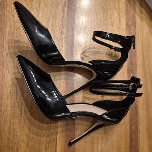 Aldo Glossy Black Ankle Strap Heels